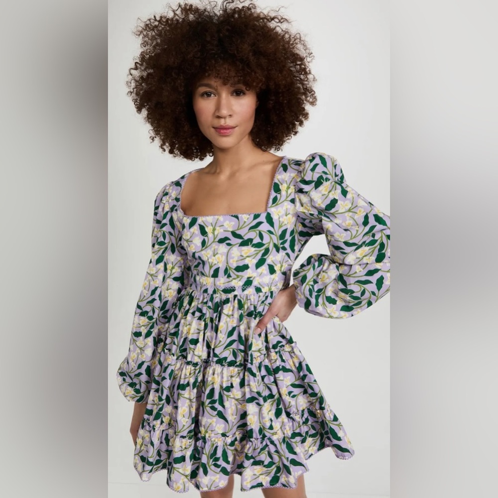 AGUA BY AGUA BENDITA Avena pleated embroidered cotton-poplin mini dress
